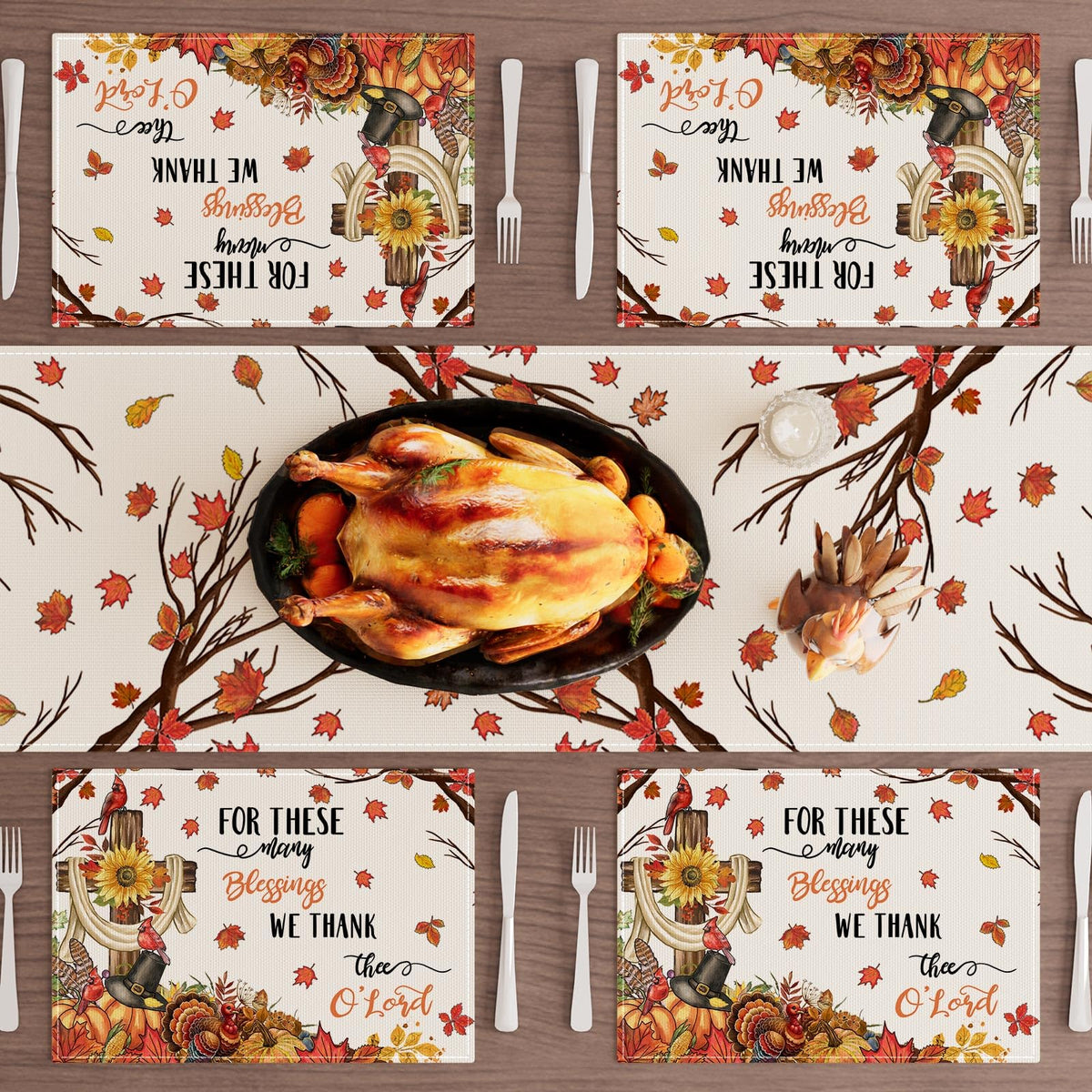 Thanksgiving Cross Placemats Set of 6 Table Decor 12x18 Inch