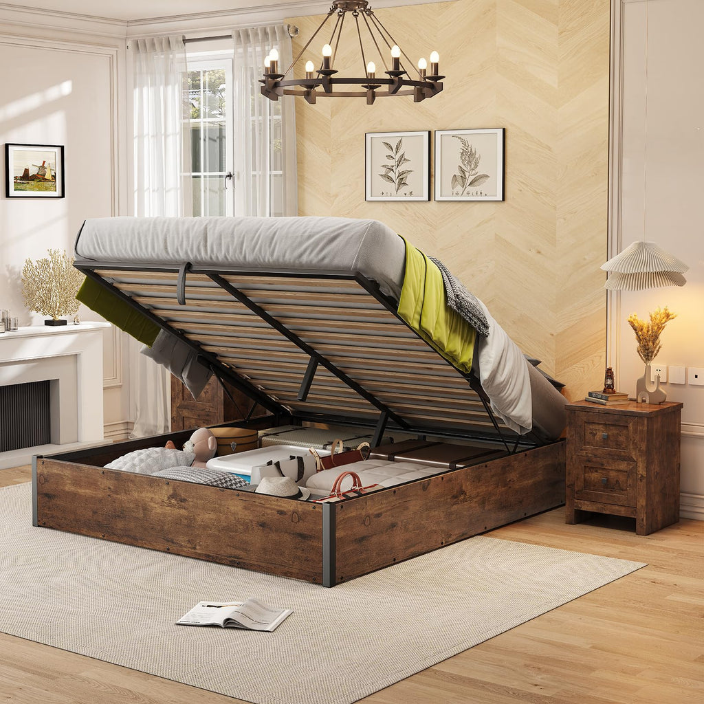 Lift Up Storage Bed Frame, Rustic Brown