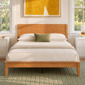 Japanese Joinery Bamboo Bed Frame, Platform Bed with Headboard