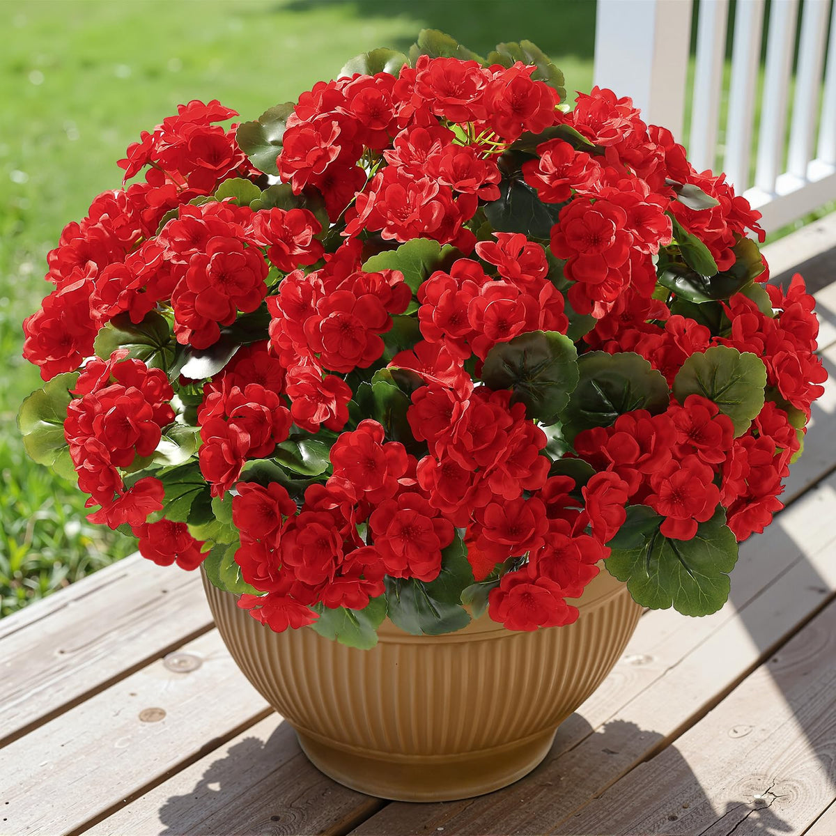 8Pcs Artificial Geranium Flowers for Outdoors Decoration Silk Floral, UV Resistant Fake Plants, Faux Flower for Porch