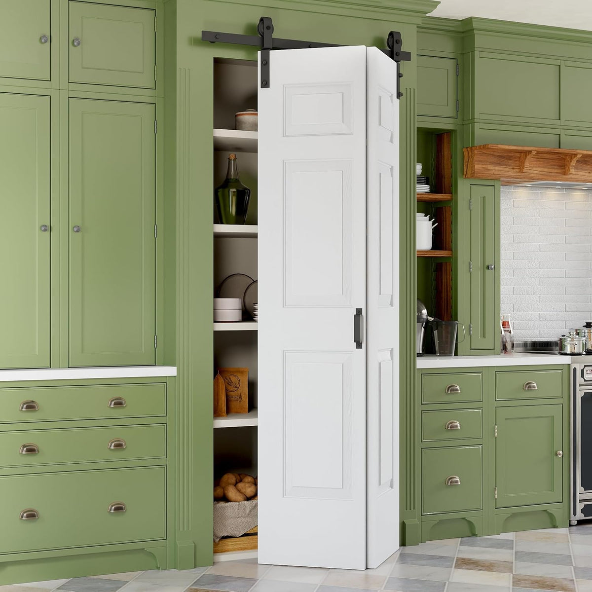 36" x 84" Paintable Bifold Barn Door, No Assembly Required, 6 Panels Bi Fold Barn Door with Hardware Kit Included, 40"
