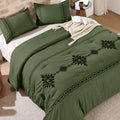 Embroidered Comforter Set King, 3-Piece Boho Bedding, Green