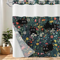 No Hook Shower Curtain with Snap in Liner Funny Black Cats Boho Floral Daisy Flower Shower Curtains Fun Kitten Animal