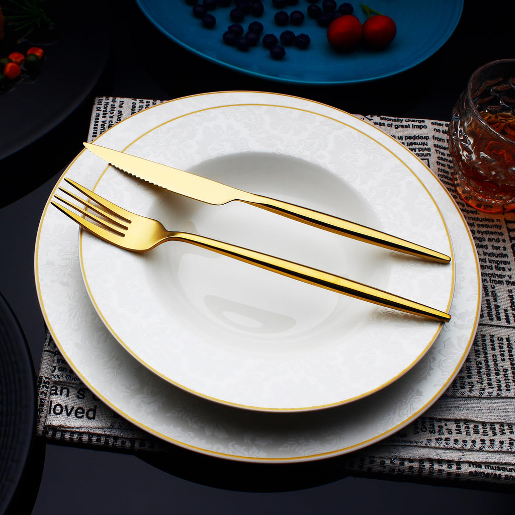 20 Piece Luxury Silverware Set for 4 Gold Mirror-Polished 18/10 Stainless Steel Heavy Flatware Set Modern Cutlery Set
