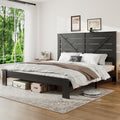 Farmhouse Wood Bed Frame 51" Tall Headboard Black