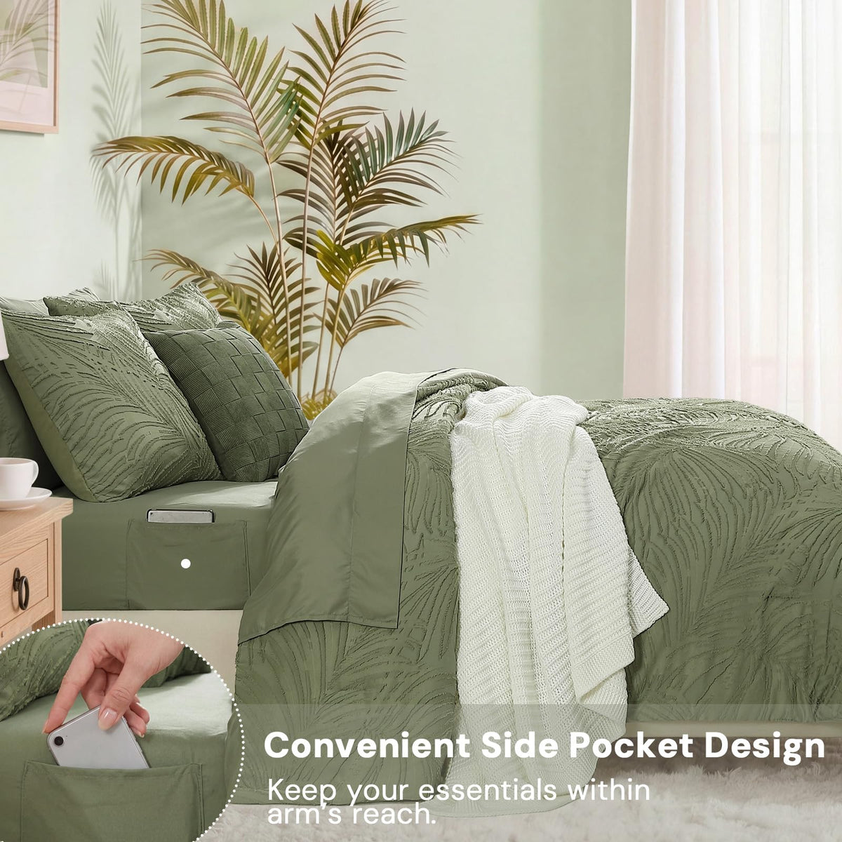 Comforter Set-7 Pieces Tufted Green Bed in a Bag Bedding Set