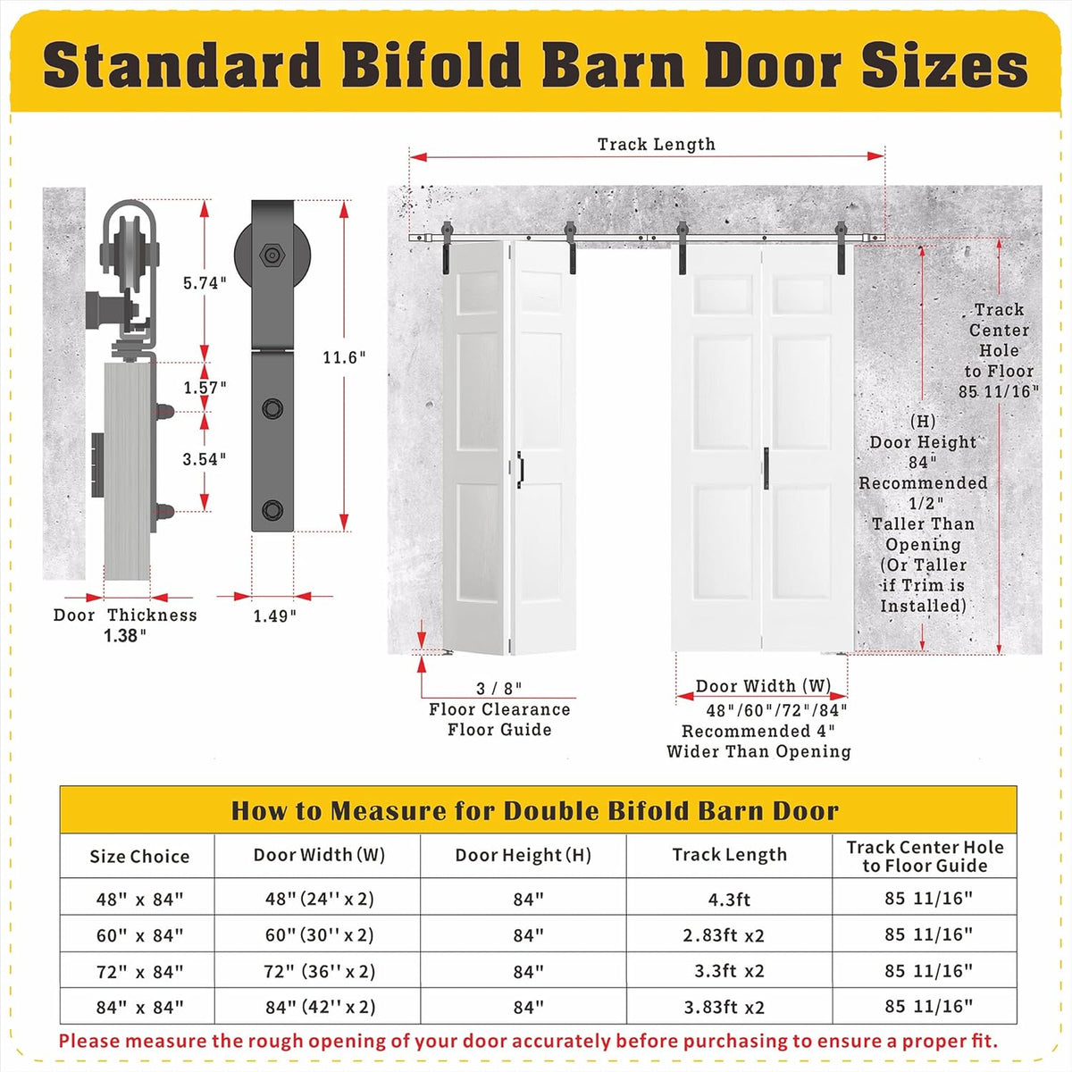 Bifold Barn Door 60" x 84", 6-Panel Sliding Barn Doors with Hardware Kit Set, Pre-drilled Closet Door Slab, 2X 2.83FT