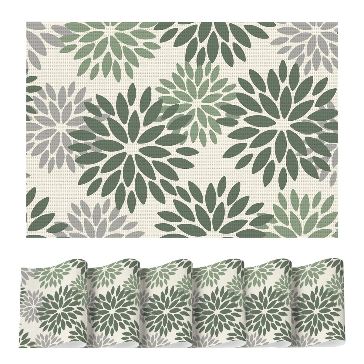 Floral Vinyl Placemats Set of 6, 12x18 Inch Thanksgiving Washable Non-Slip Plastic Vinyl Place Mats for Party Kitchen