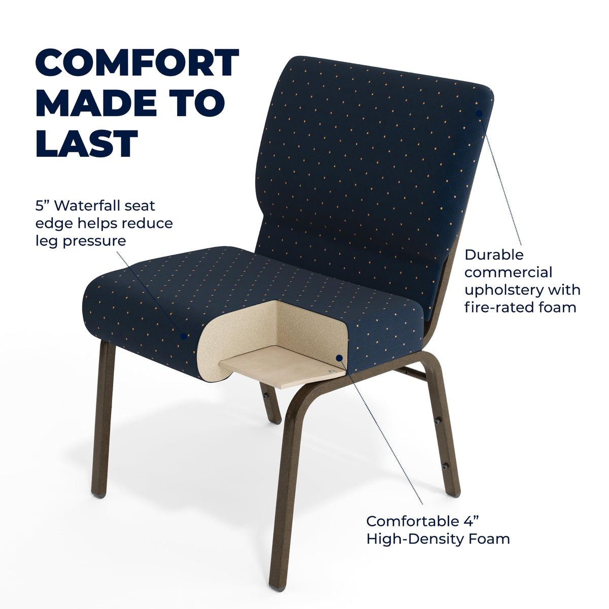 Navy Blue Dot Pattern 21" W Stacking Church Chair, 4-Pack