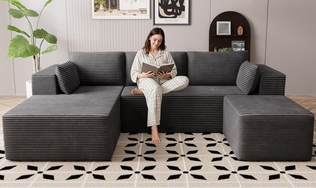 106" Cloud Sectional Boneless Couches, Modular U Shaped Couch with Deep Seat, Removable Ottoman, Memory Foam