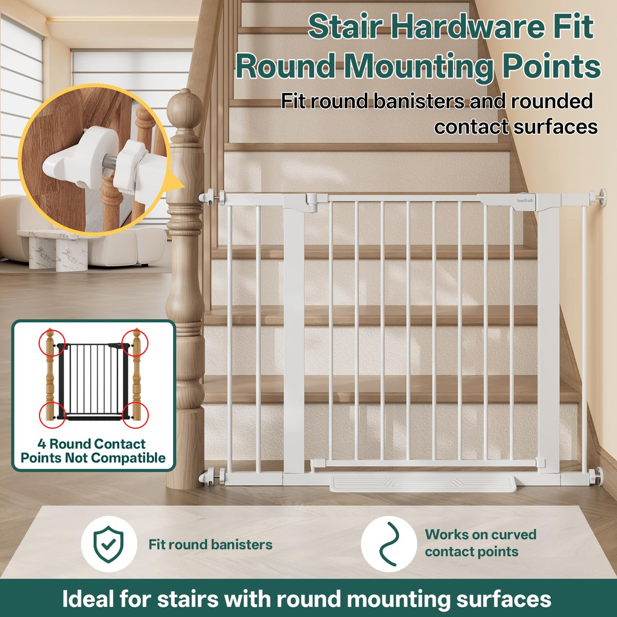 29.6-39.1 in Wide Baby Gate for Stairs and Doorways, White
