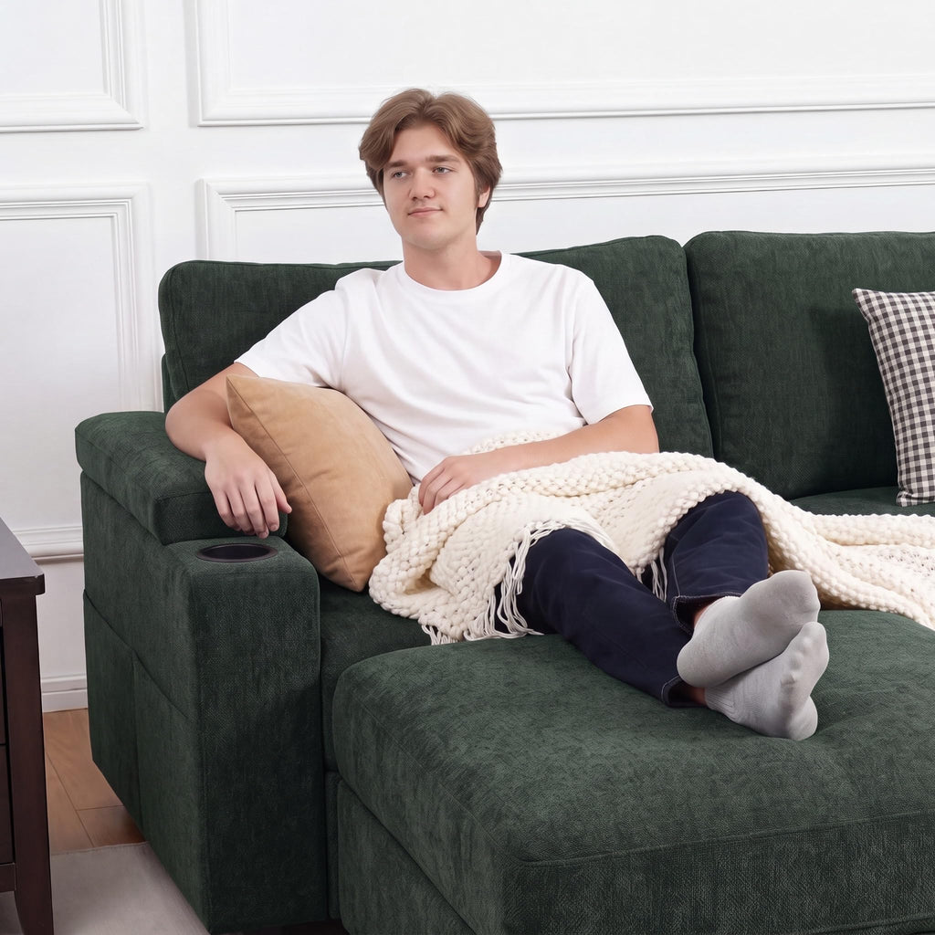 Sectional couches, Oversized Modular Cloud U Shaped Couch, FSC Certified Chenille, Removable Chaise Sofa (Green, U