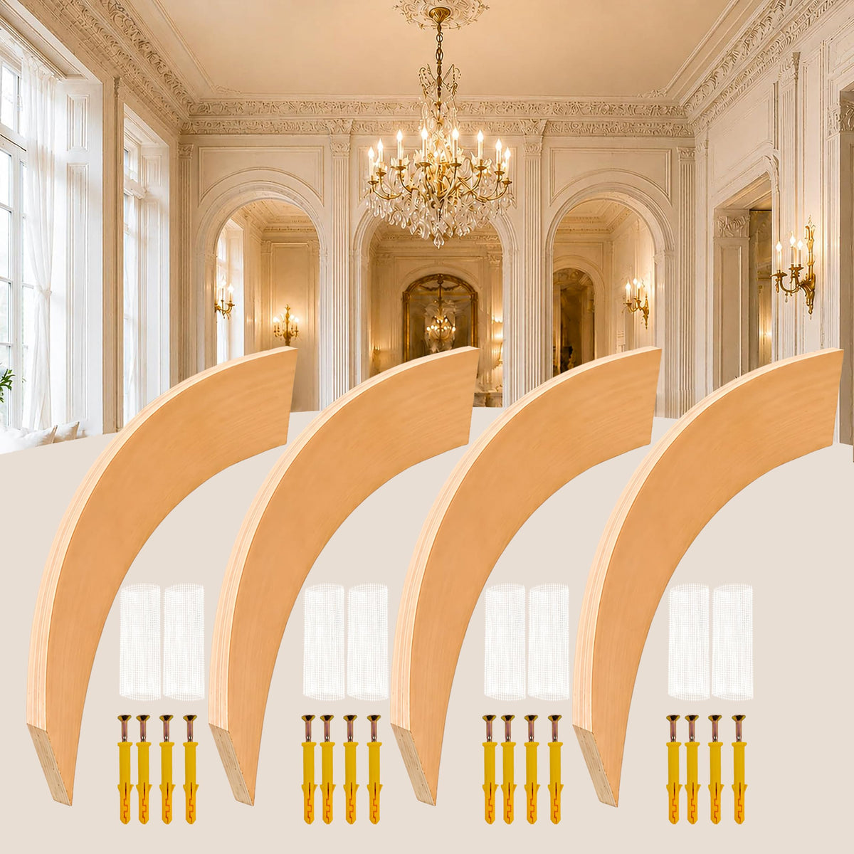 4 Pcs Wooden Doorway Arch Kit, Universal Half Circle Arch Kit for Doorway - Free Fiberglass Mesh Included Easy