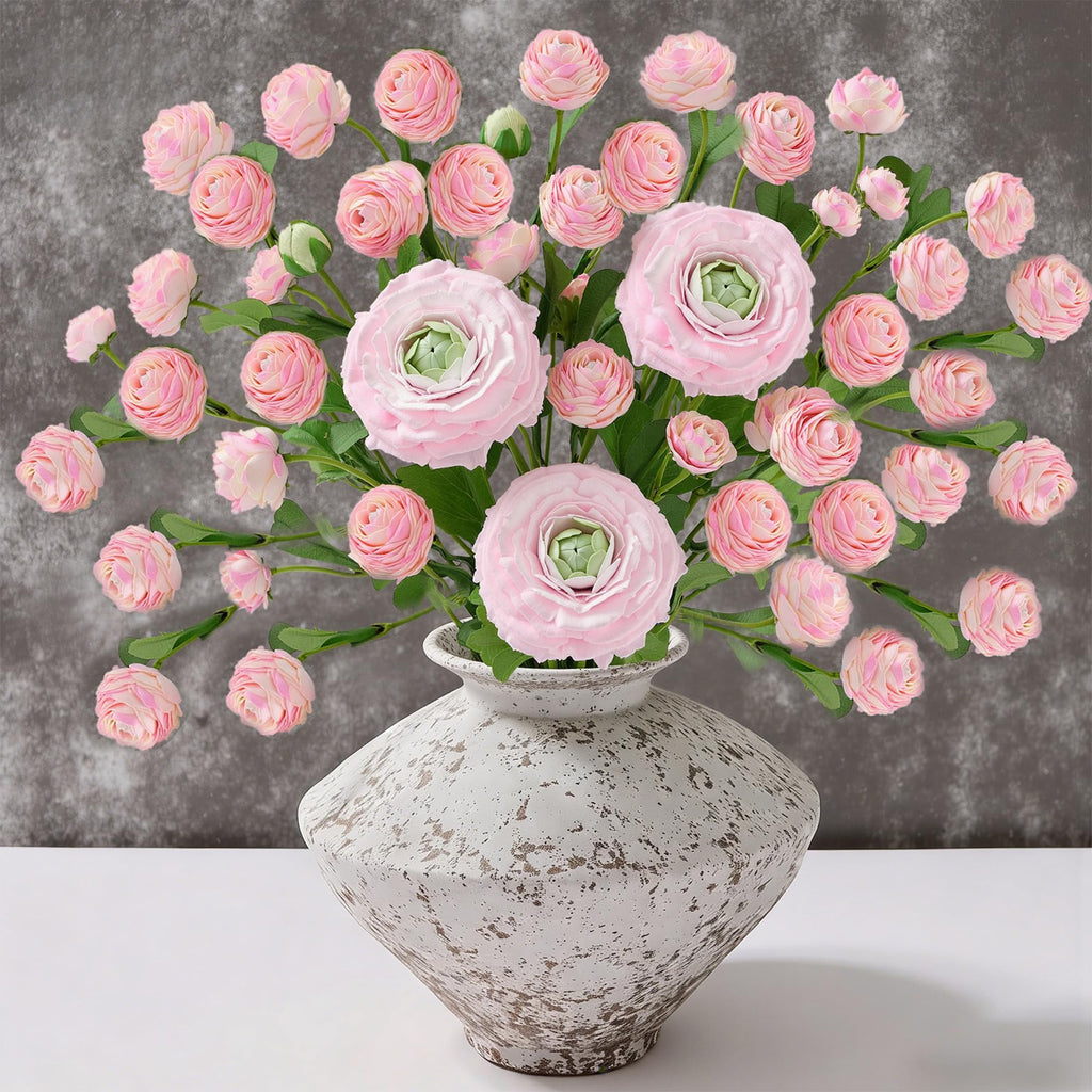 Real Touch Ranunculus Artificial Flowers, 18 Inch Fake Peonies Artificial Flowers, Pink Faux Flower for Vase Faux