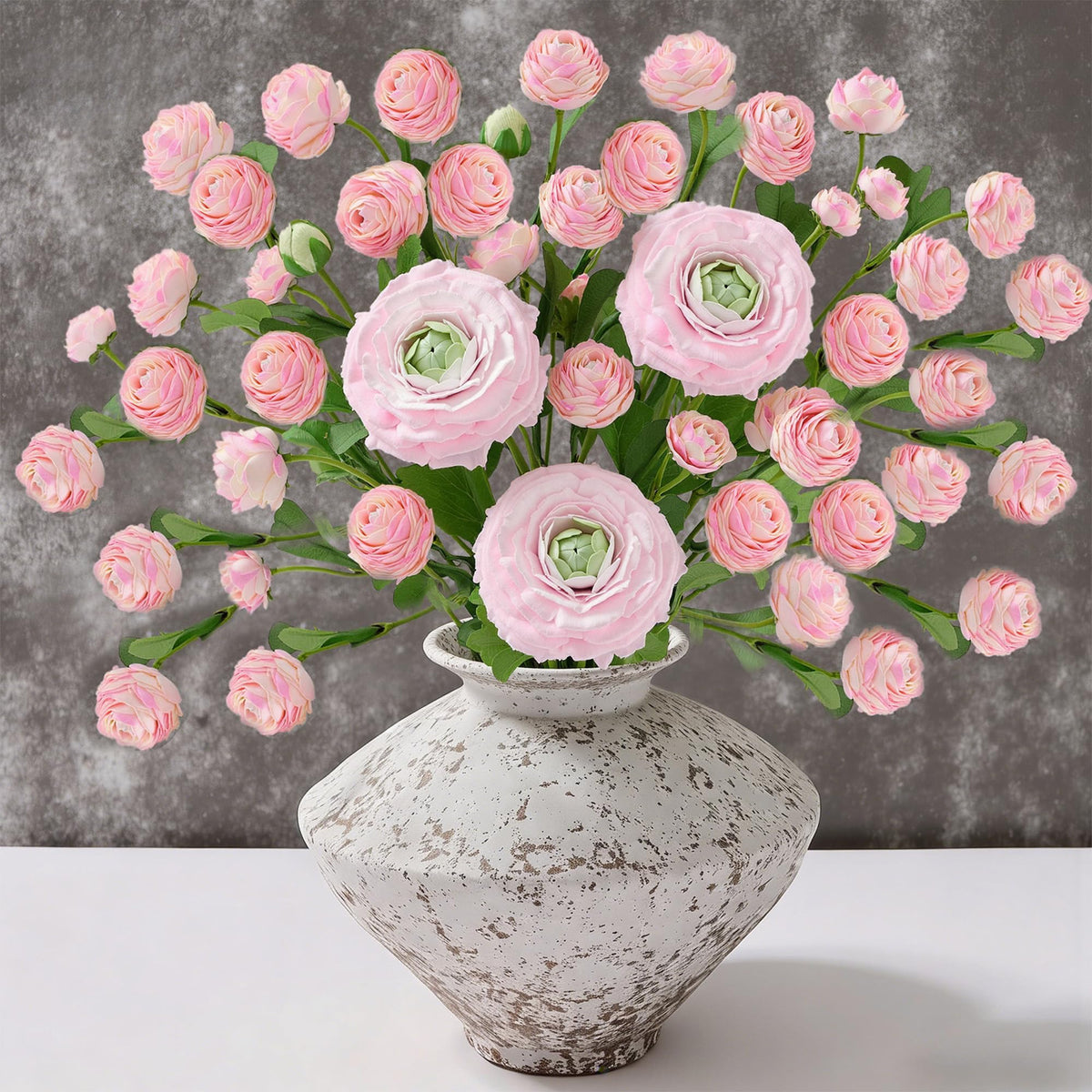 Real Touch Ranunculus Artificial Flowers, 18 Inch Fake Peonies Artificial Flowers, Pink Faux Flower for Vase Faux