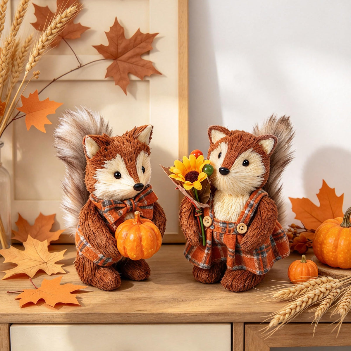 2 Pack Fox Fall Decorations, Thanksgiving Table Decor