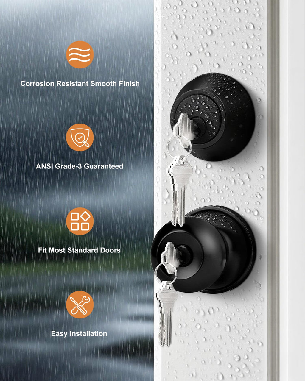 Keyed Alike Entry Knobs and Single Cylinder Deadbolt Lockset, Front Door Lock Set Exterior Door Knob with Deadbolt