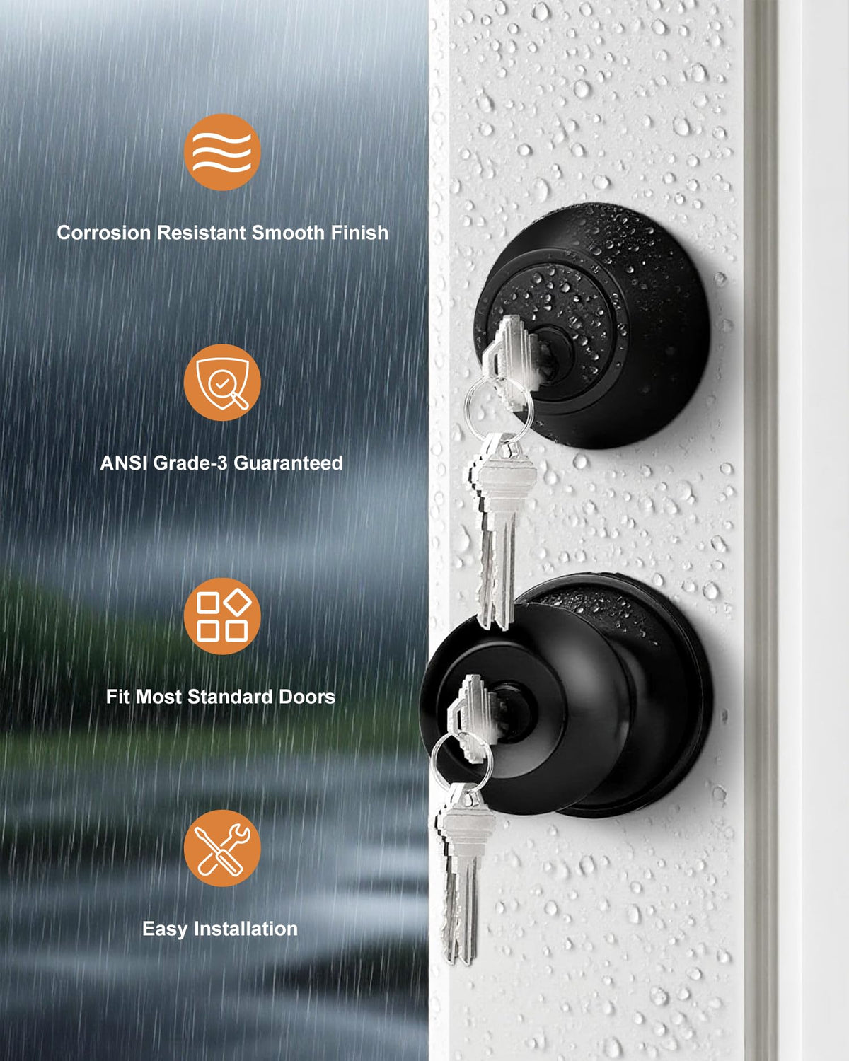 Keyed Alike Entry Knobs and Single Cylinder Deadbolt Lockset, Front Door Lock Set Exterior Door Knob with Deadbolt