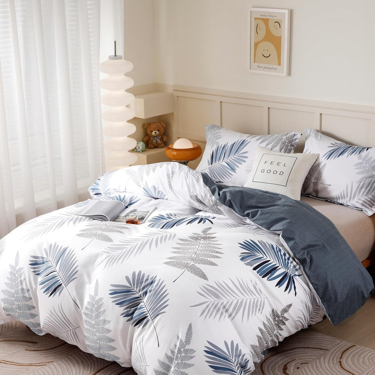 Duvet Cover Set,100% Cotton Comforter Cover with Leaf Pattern Duvet Cover Set,Soft Bedding Set Includes with 3 Piece, King Size