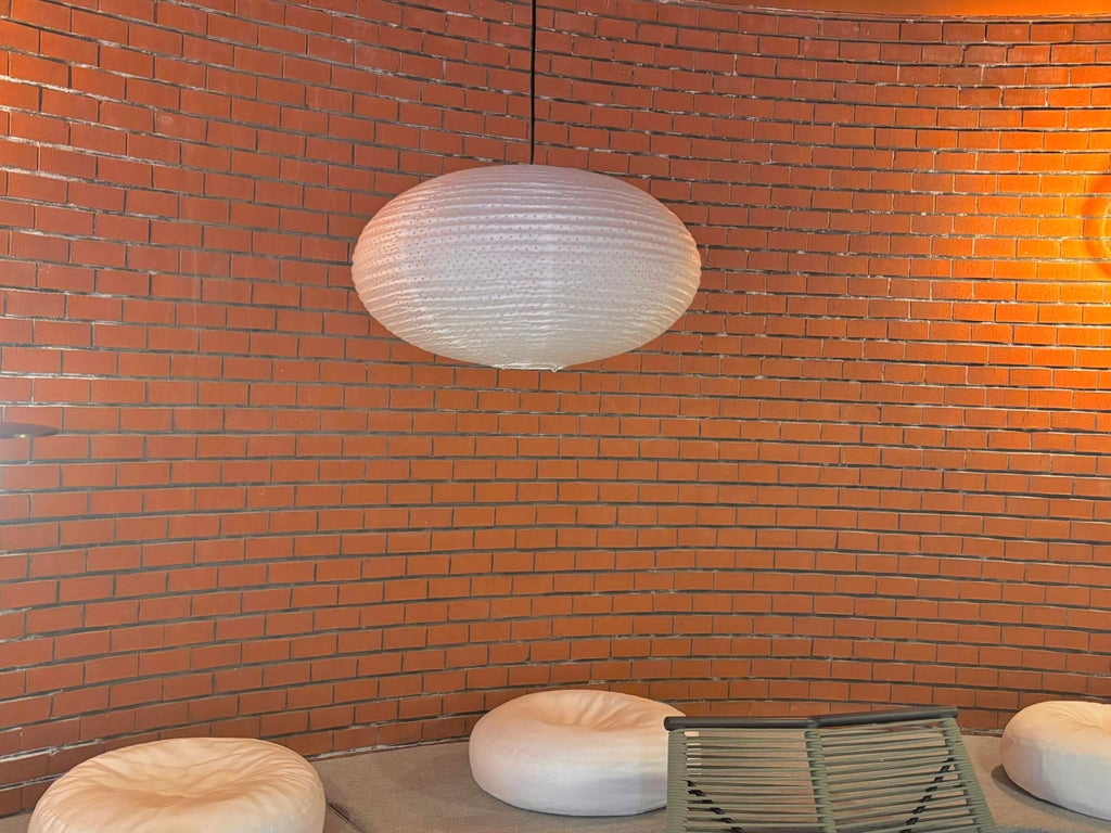 Inspired Noguchi Style White Paper Lantern Lampshade, Double-Layer Oval Foldable