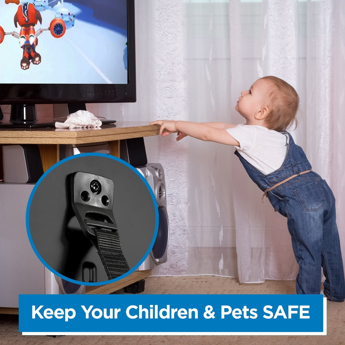 Safety Straps for TV, Furniture, Bookcase, Dresser and TV Stands - Anti-Tip Strap Television Anchor Kit for Baby