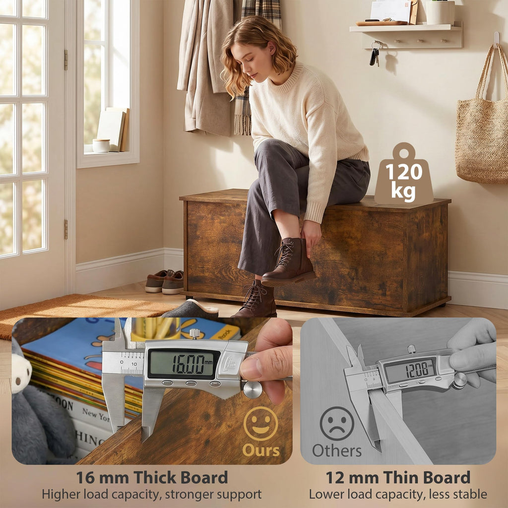 39.4" Modern Storage Chest, Lift Top Storage Bench, Rustic Brown