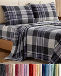 Fleece Sheets Set - 4-Piece Flannel Sheet Set - Grey Tartan