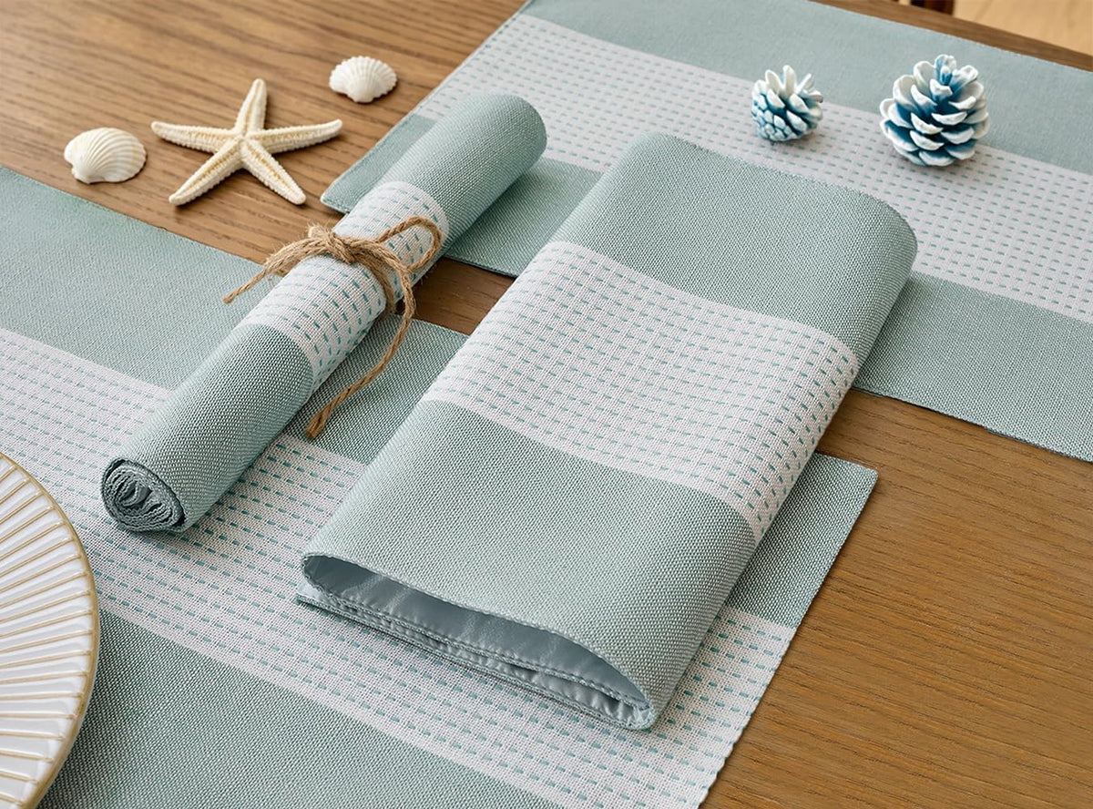Linen Placemats Set of 6, Aqua Blue Place Mats Table