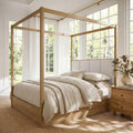Wood Canopy Bed Frame Queen, Oak Bed w/Solid Wood Posters