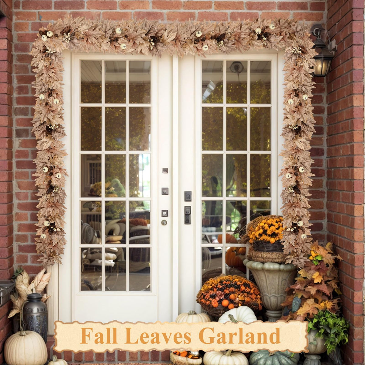 9 FT Lighted Fall Garland with Lights Autumn Automatic ON/Off Timer