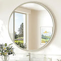 30 Inch Brushed Nickel Mirror Round Tempered, Shatterproof Bathroom Vanity Mirror Circle, Metal Farmhouse Wall Mounted