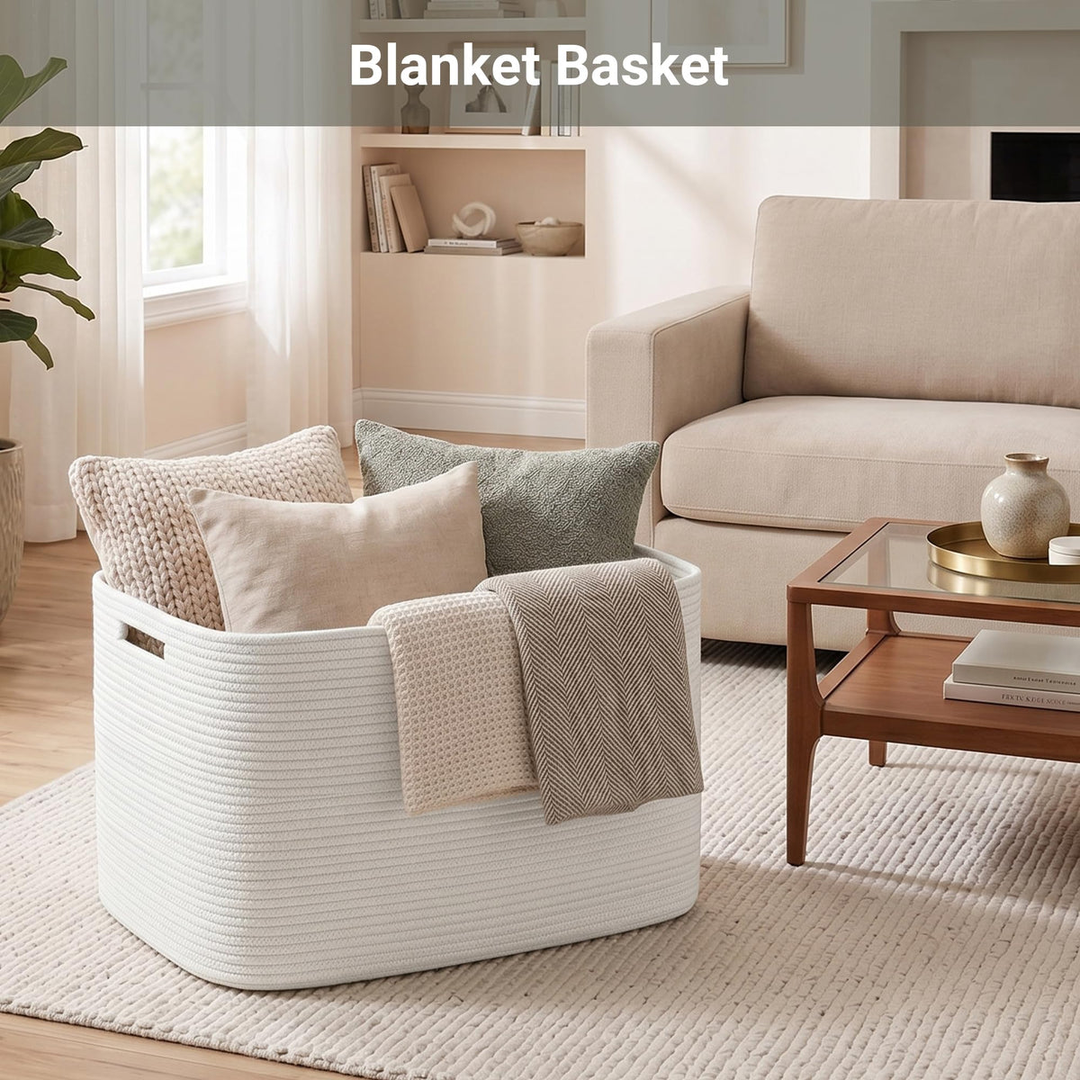 Large Laundry Baskets/Hamper, 25"x16"x16" Rectangle Woven Baskets for Toy Storage, Baby Blanket Basket ,Shelf Basket