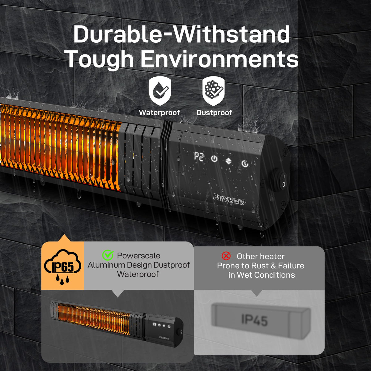 Infrared Heater 1500W with Remote, 2.5s Instant Heat & Memory Function, Electric Patio Heater 4 Heat Levels, IP65