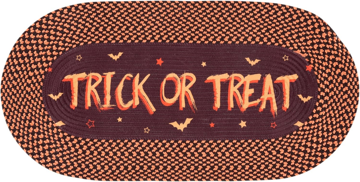 Washable Rug Braided Halloween Poster Collection - 1'8" x 4' Oval, Brown & Rust, Handmade, Ideal for Front Door