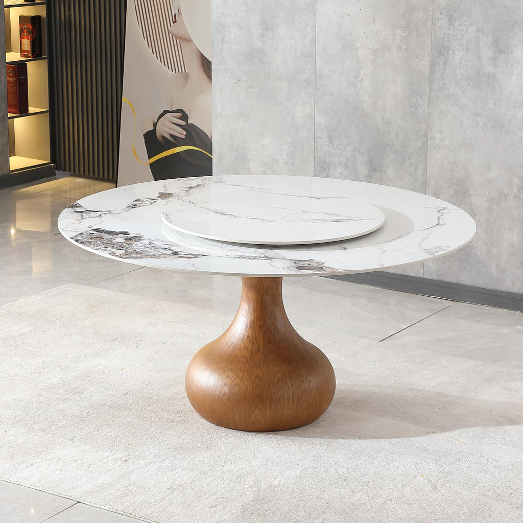 Marble Dining Table, 59" D Round Dining Tabletop with 31.5" D Detachable Turntable, Luxurious Sintered Stone Dining