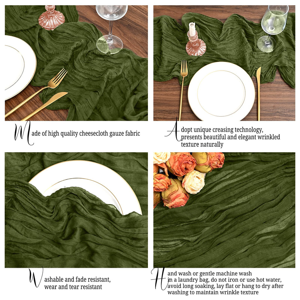 12 Pack Olive Green Table Runner 10Ft Cheesecloth Table Runner Rustic Gauze Table Runners Romantic Long Sheer Fabric