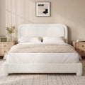 Boucle Full Size Bed Frame with Adjustable Headboard, Upholstered Cloud Platform Bed Frame with Wood Slats