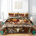 Western Horse Quilted Bedding Set, 3-Piece Running Horses Sunset Theme Bedspread Boho Coverlet, with 2