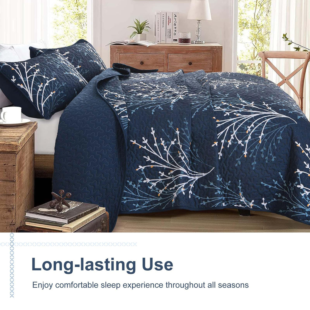 Navy Quilt Set Branch Botanical Bedspread Coverlet Set