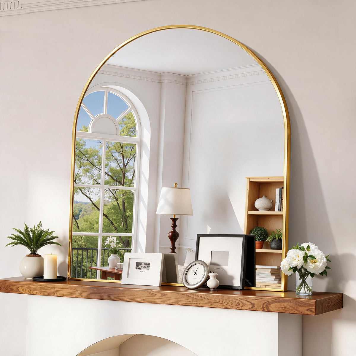 Arched Wall Mirror, 40"x48" Gold Arched Mirror Table