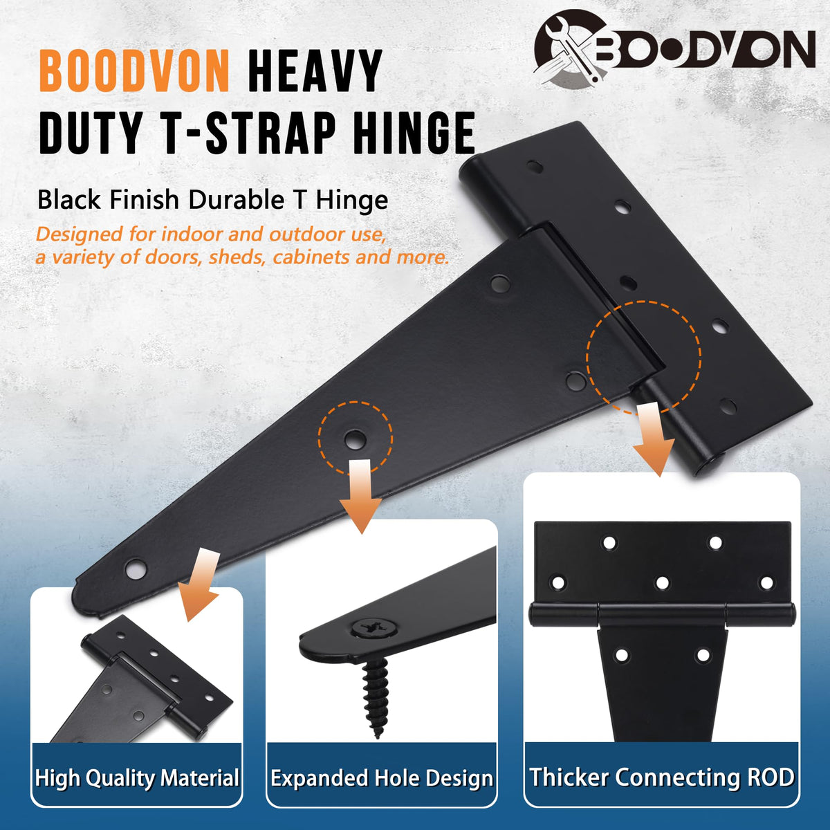 4 Inch T-Strap Gate Hinges, Shed Barn Door Hinges Heavy Duty, Black Tee Hinges for Wooden Fences, Yard Gate, Wrought