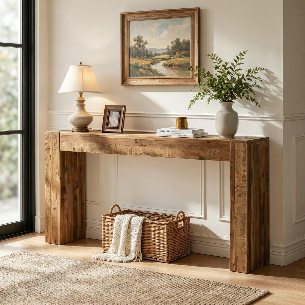 Reclaimed Solid Wood Console Table, 63" Long Farmhouse Entryway Table