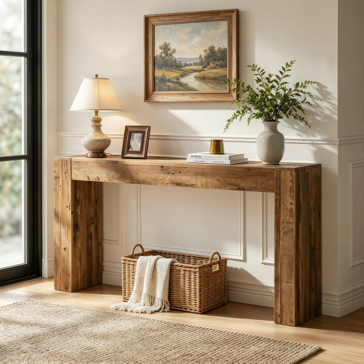 Reclaimed Solid Wood Console Table, 63" Long Farmhouse Entryway Table