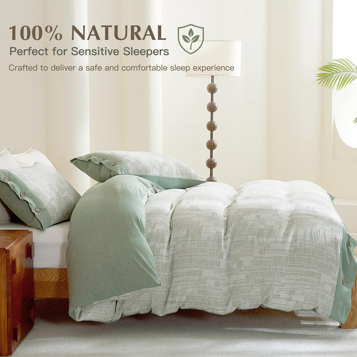 100% Egyptian Cotton Duvet Cover Queen Size, Green, 3 Pieces