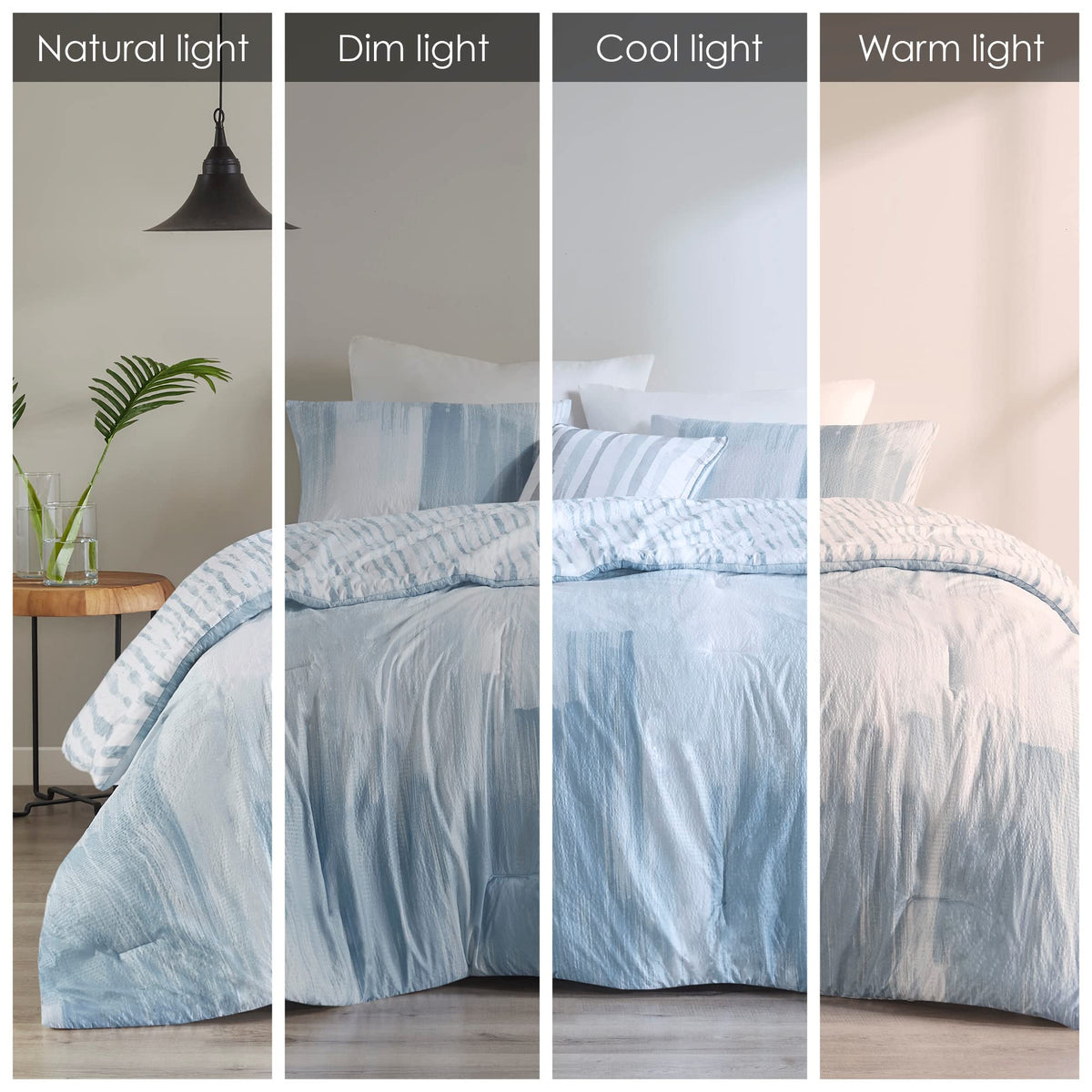 Brush Stroke Reversible Comforter Set - Abstract Styling, Embossed Seersucker Design, Cozy Oversized & Overfilled