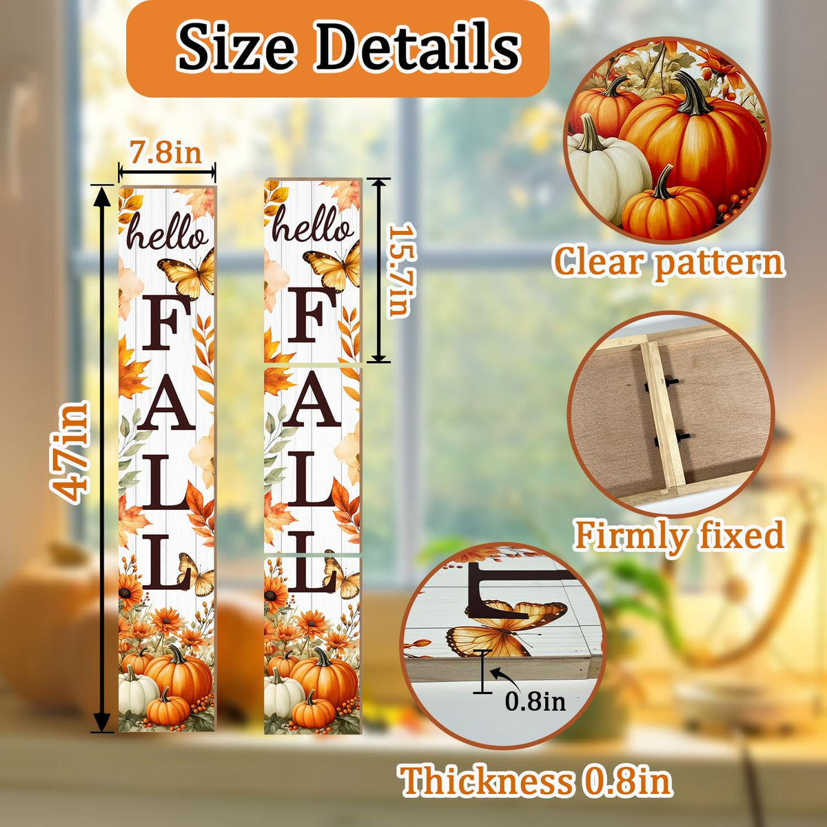 Hello Fall Porch Sign Autumn Pumpkin Maple Leaf Welcome Sign Vertical Standing Sign For Front Porch Decor Farmhouse