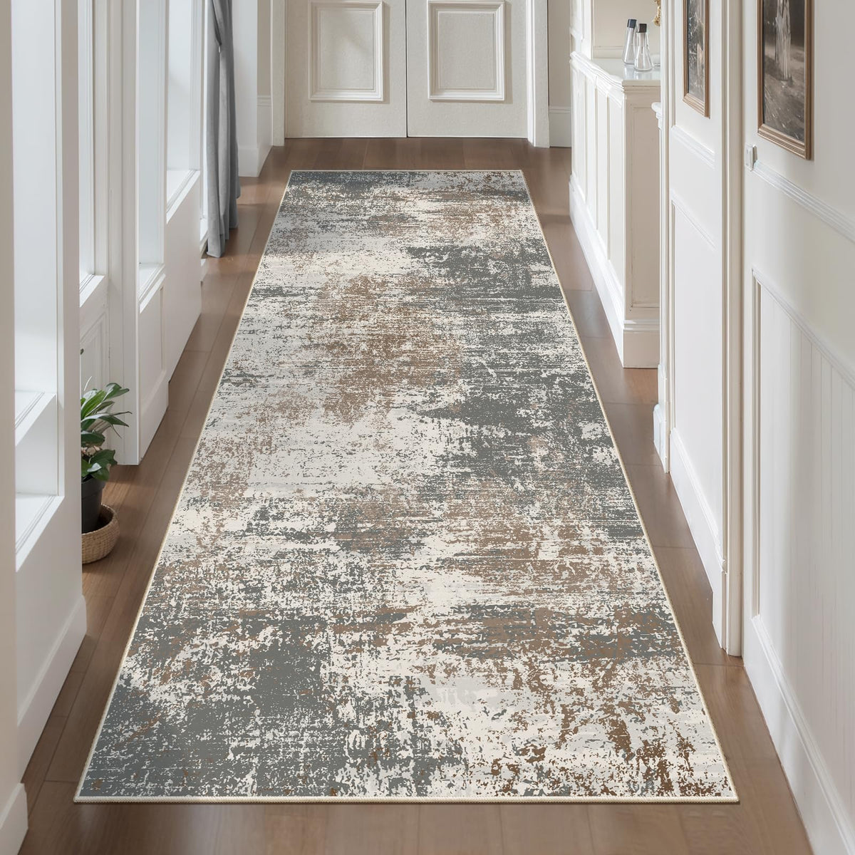 Runner Rug, Modern Abstract Washable Rug Brown