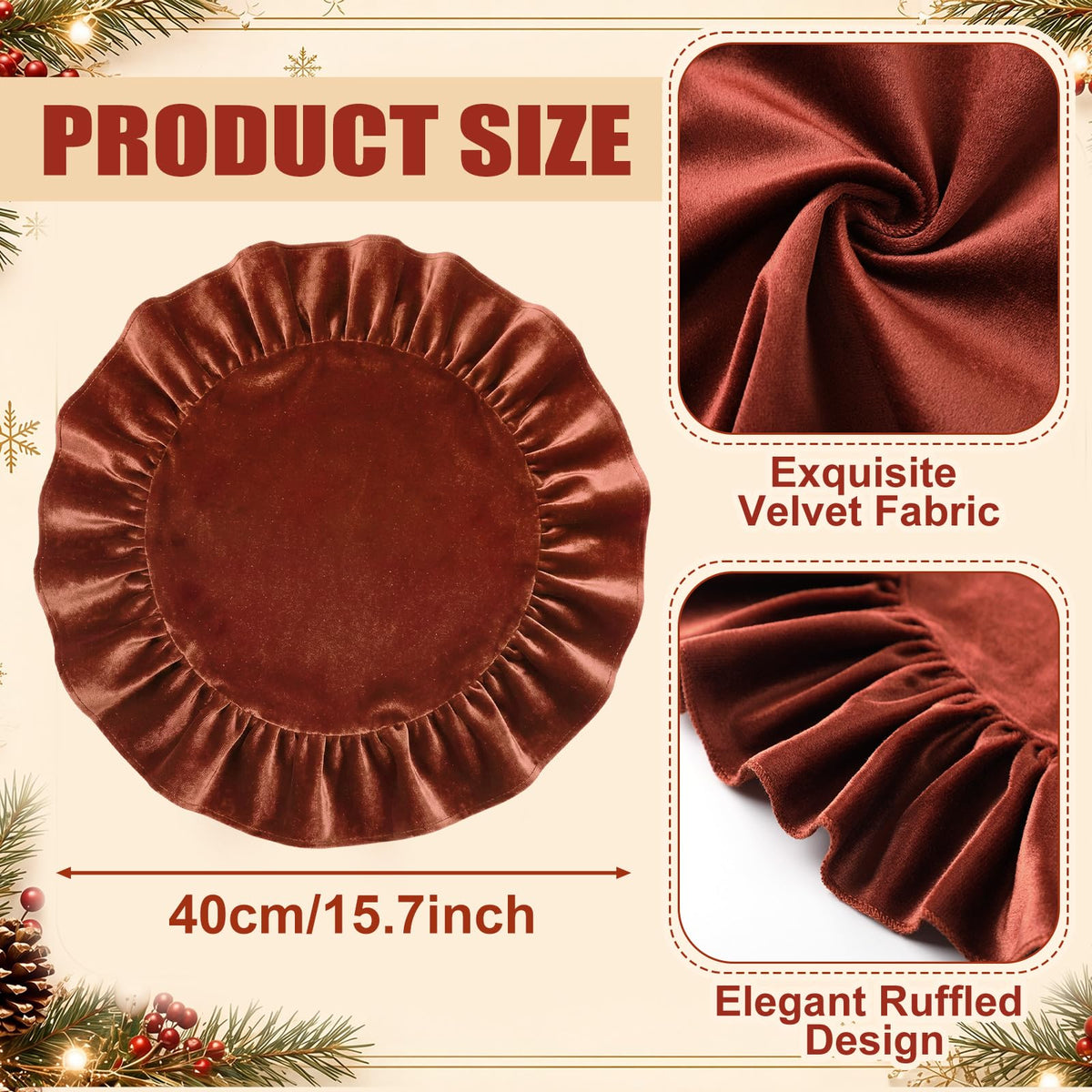 Fall Velvet Round Placemats Set of 6 Terracotta Ruffled Table Mat