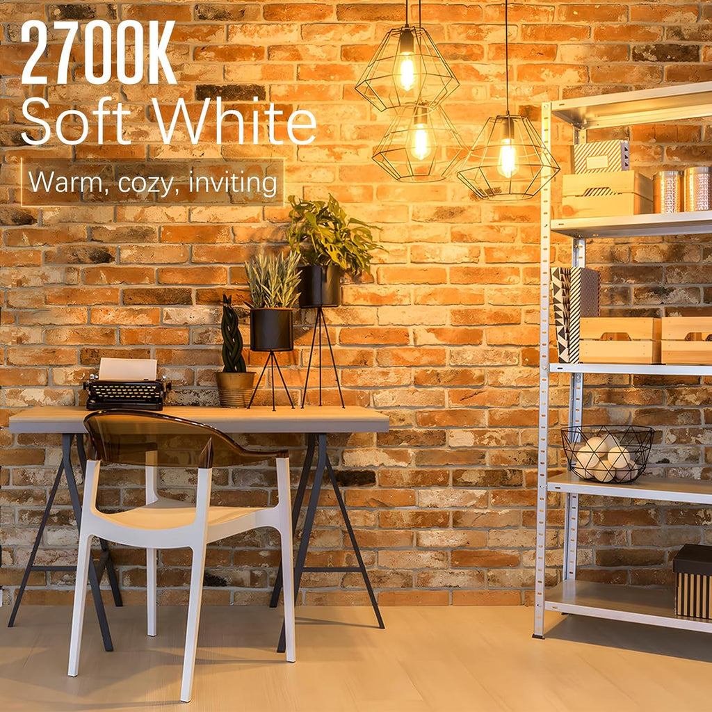 LED Edison Bulbs Dimmable, E26 Bulb 60 watt Equivalent, Soft White 2700K, ST58 Vintage Light Bulbs, 90+ CRI, 6W