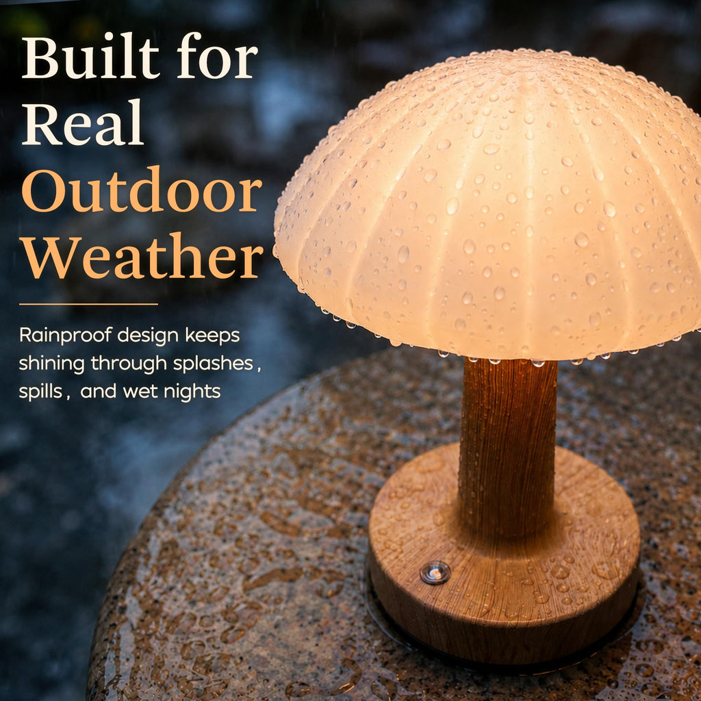 Outdoor Table Lamp, Mushroom Shape, Rechargeable, Waterproof